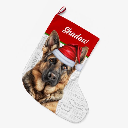 Kerstmis Duitse Herdershond met naam van de hond Grote Kerstsok (Voorkant (Hangend))