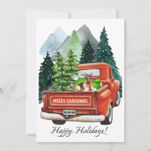 Kerstmis Duitse Herdershond & Oude Truck Kunst Feestdagenkaart
