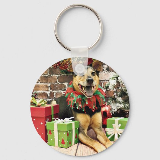 Kerstmis - Duitse Herdershond X - Bailey Sleutelhanger (Voorkant)