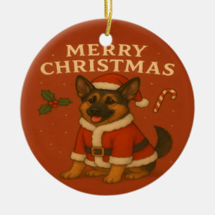 Kerstmis Duitse Herdershond Xmas Kerstman Hond Keramisch Ornament