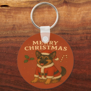 Kerstmis Duitse Herdershond Xmas Kerstman Hond Sleutelhanger