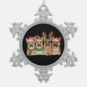 Kerstmis Duitse Herdershond Xmas Lichtjes Kerstman Tin Sneeuwvlok Ornament