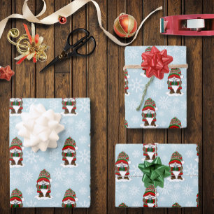 Kerstmis Dwerg Rood Groen Winter Schattig Inpakpapier Vel