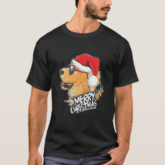 Kerstmis Een Gouden Hond Sinterklaas Hoed Op Xmas T-shirt