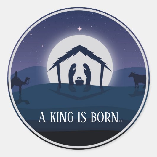 Kerstmis Een Koning is geboren Ronde Sticker (Voorkant)