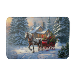 Kerstmis Een-paard Slede Kerstman Badmat