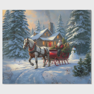 Kerstmis Een-paard Slede Kerstman Cadeaupapier
