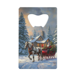Kerstmis Een-paard Slede Kerstman Creditkaart Flessenopener