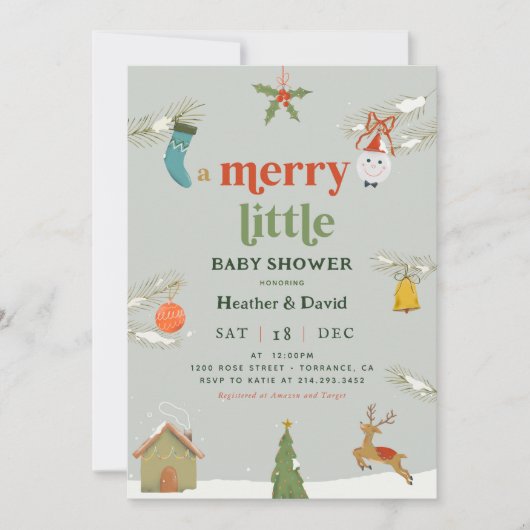 Kerstmis Een prettige uitnodiging tot Baby shower (Voorkant)