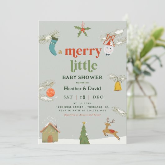 Kerstmis Een prettige uitnodiging tot Baby shower (Staand voorkant)
