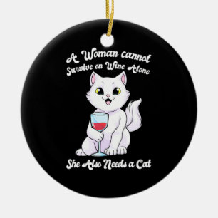 Kerstmis Een vrouw leeft op wijn en kat Keramisch Ornament