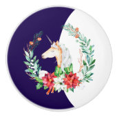 Kerstmis, eenhoorn en poinsettia keramische knop (Voorkant)