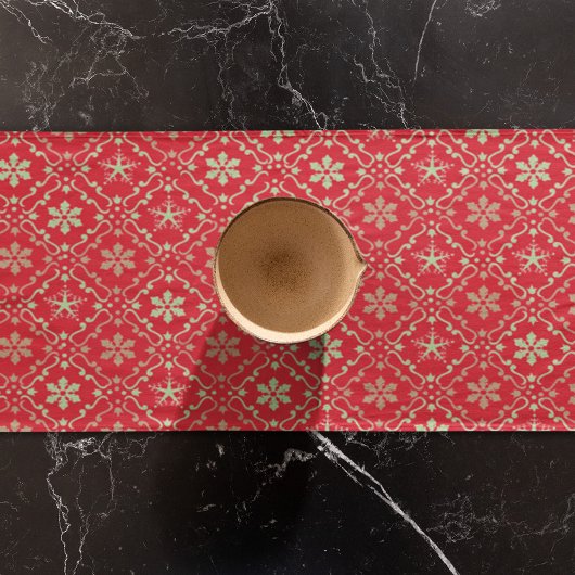 Kerstmis Eenvoudig Rood Groen Sneeuwvlokpatroon Korte Tafelloper