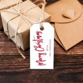 Kerstmis Eenvoudige Vakantie Rode Kalligrafie Scri Cadeaulabel