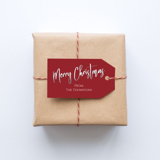 Kerstmis Eenvoudige Vakantie Rode Kalligrafie Scri Cadeaulabel