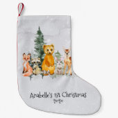 Kerstmis eerste kerst bosdier waterverf kleine kerstsok (Voorkant)