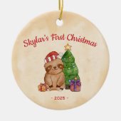 Kerstmis eerste kerst van de luiaard keramisch ornament (Voorkant)