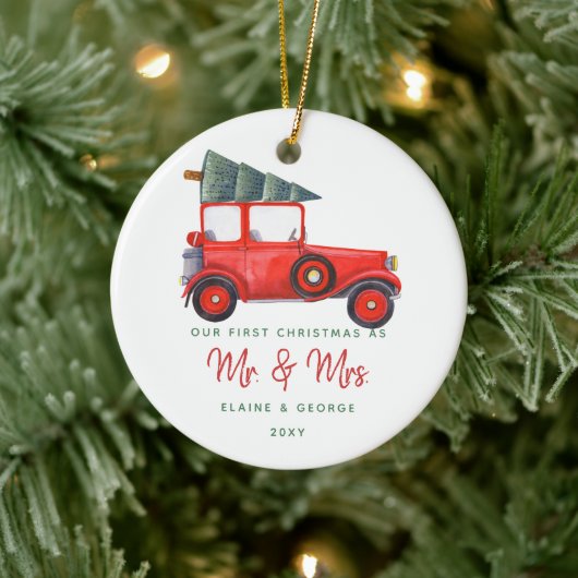 Kerstmis eerste kerstfoto van Cute Red Car Keramisch Ornament (Boom)