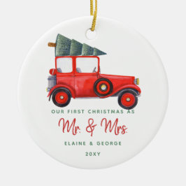 Kerstmis eerste kerstfoto van Cute Red Car Keramisch Ornament