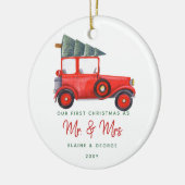 Kerstmis eerste kerstfoto van Cute Red Car Keramisch Ornament (Links)