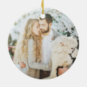 Kerstmis eerste kerstfoto van Cute Red Car Keramisch Ornament (Achterkant)