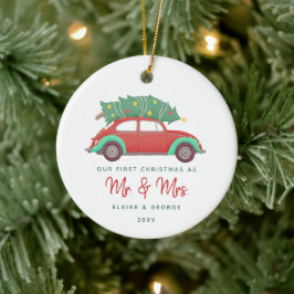 Kerstmis, eerste kerstmis, met rode kerstmis keramisch ornament
