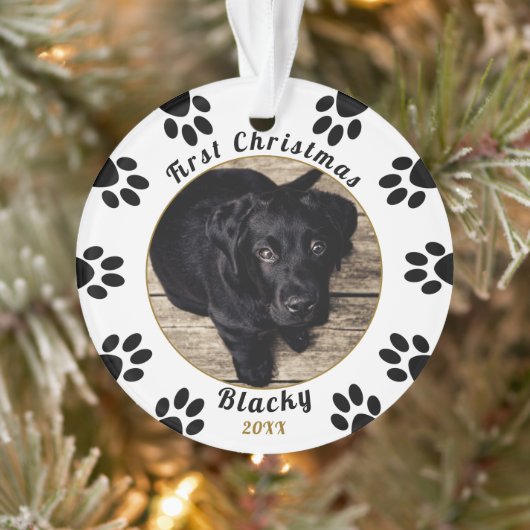 Kerstmis Eerste Pootafdruk Foto Hond Ornament (Boom)