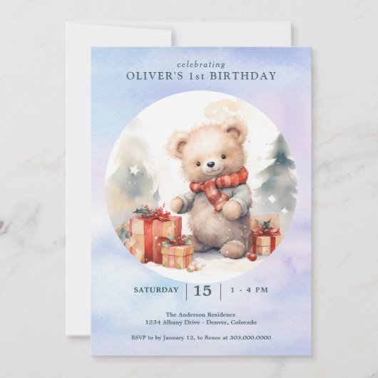 Kerstmis eerste verjaardag kaart (Voorkant)