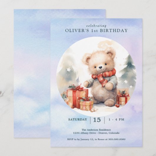 Kerstmis eerste verjaardag kaart (Voorkant / Achterkant)