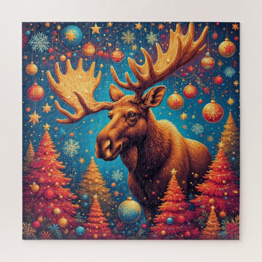 Kerstmis eland versierd met kerstversiering legpuzzel (Verticaal)