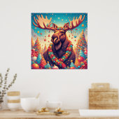 Kerstmis eland versierd met kerstversiering poster (Keuken)