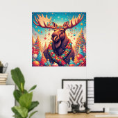 Kerstmis eland versierd met kerstversiering poster (Thuiskantoor)