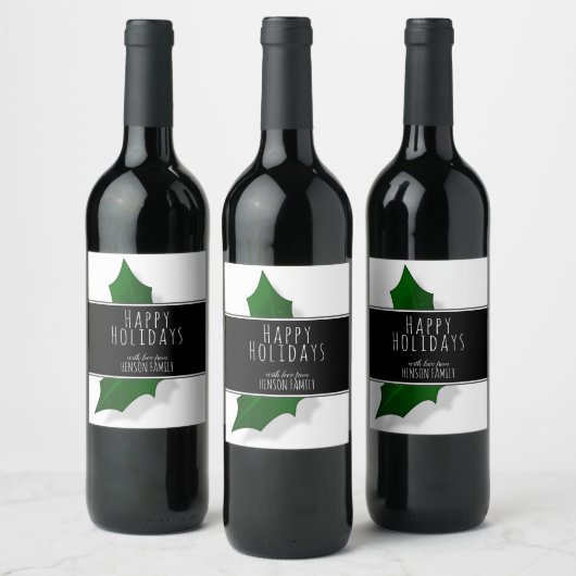 Kerstmis Elegant Holly Tree Berry  Wijn Etiket (Flessen)