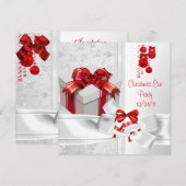 Kerstmis: Elegant Lace White Red Ribbon Kaart (Voorkant / Achterkant)