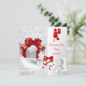 Kerstmis: Elegant Lace White Red Ribbon Kaart (Staand voorkant)
