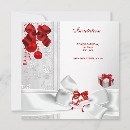 Kerstmis: Elegant Lace White Red Ribbon Kaart (Achterkant)