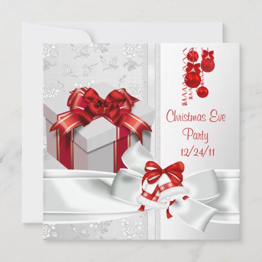 Kerstmis: Elegant Lace White Red Ribbon Kaart (Voorkant)