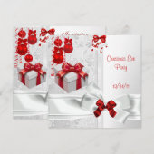 Kerstmis: Elegant Lace White Red Ribbon Kaart (Voorkant / Achterkant)