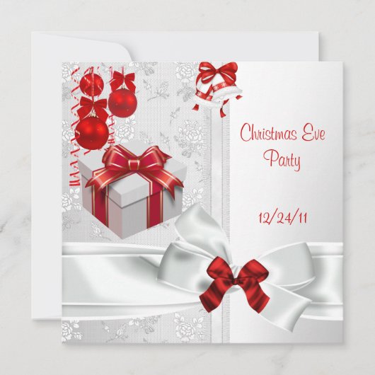 Kerstmis: Elegant Lace White Red Ribbon Kaart (Voorkant)