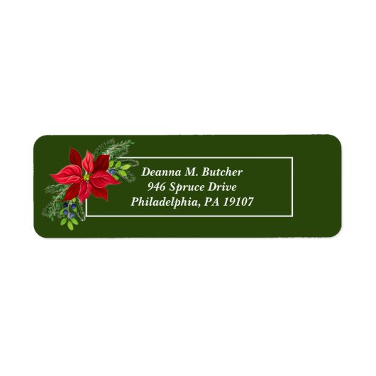 Kerstmis, Elegant Poinsettia Adres Label (Voorkant)