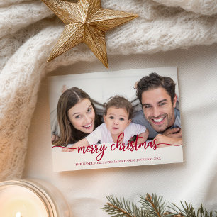 Kerstmis Elegant Rood Schrift Foto Vakantie Briefkaart