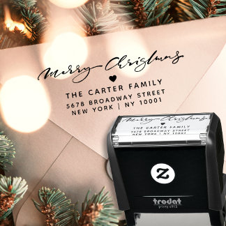 Kerstmis Elegant Script Hart Retouradres Zelfinktende Stempel