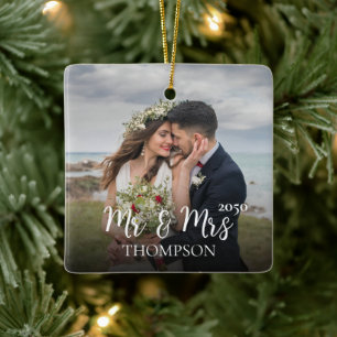 Kerstmis Elegante Foto Mijnheer en Mevrouw Eenvoud Keramisch Ornament