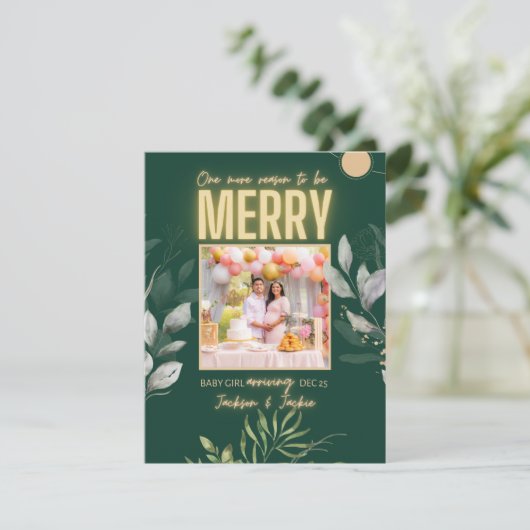 Kerstmis elegante groen zwangerschap aankondiging (Staand voorkant)