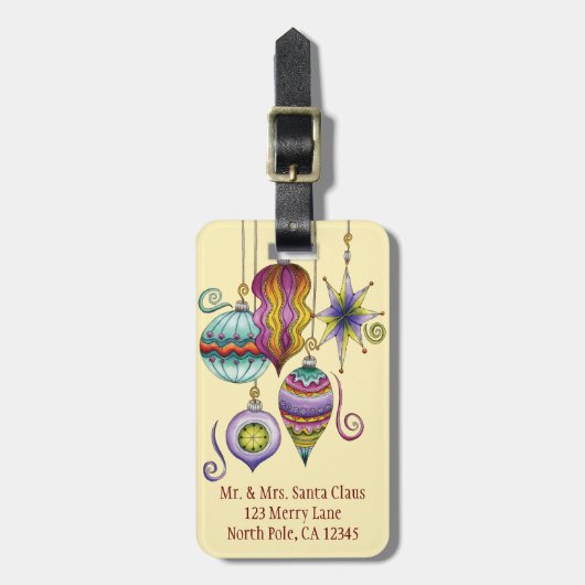 Kerstmis, elegante Ornamenten en Fancy glazen  Bagagelabel (Voorkant verticaal)