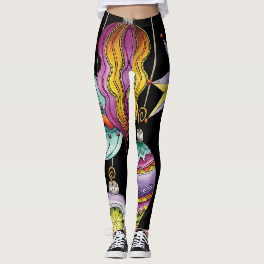 Kerstmis, elegante Ornamenten en Fancy glazen  Leggings (Voorkant)