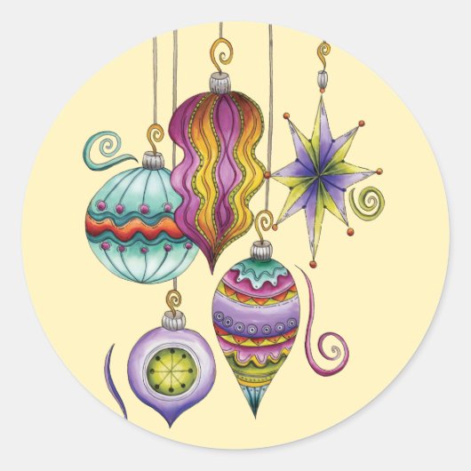 Kerstmis, elegante Ornamenten en Fancy glazen  Ronde Sticker (Voorkant)