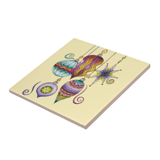 Kerstmis, elegante Ornamenten en Fancy glazen  Tegeltje (Zijkant)