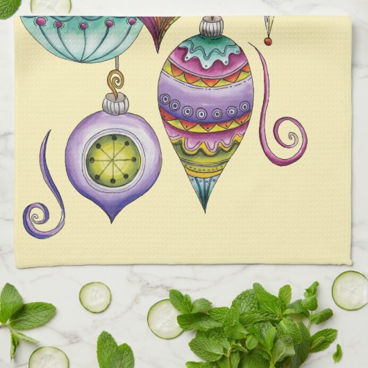 Kerstmis, elegante Ornamenten en Fancy glazen Theedoek (Gevouwen)