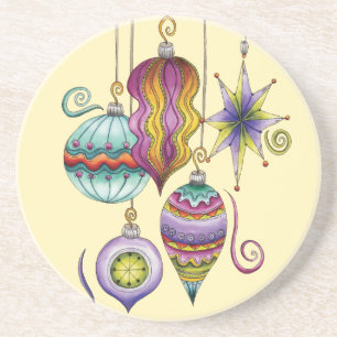 Kerstmis, elegante Ornamenten en Fancy glazen  Zandsteen Onderzetter